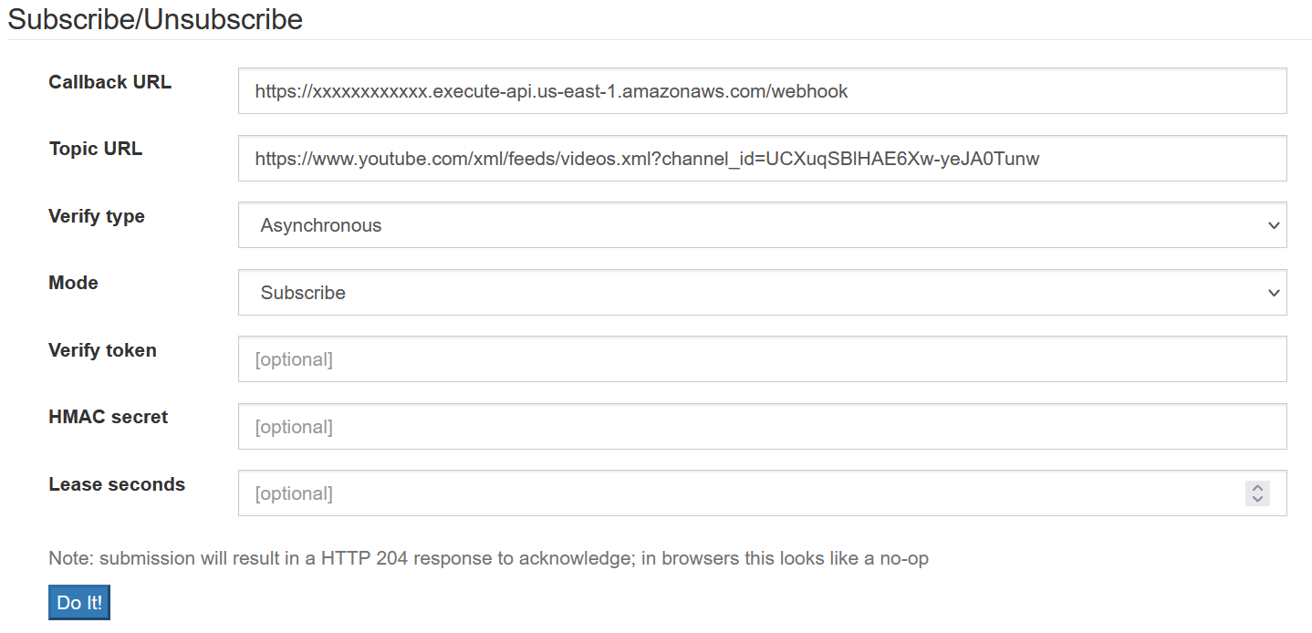 The PubSubHubBubLubTub. The callback URL is the webhook reciever and the topic URL is the YouTube 'topic' generated by Google. Notice the extra 'xml' in the URL? That's on purpose, this endpoint is specifically for WebSub.